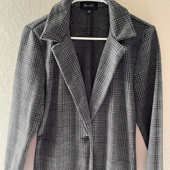 Grey houndstooth long coat M - Picture 2 of 6